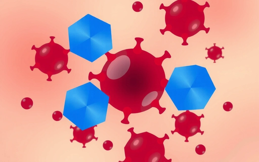 Ilustración abstracta de células siendo protegidas por moléculas antioxidantes de los radicales libres