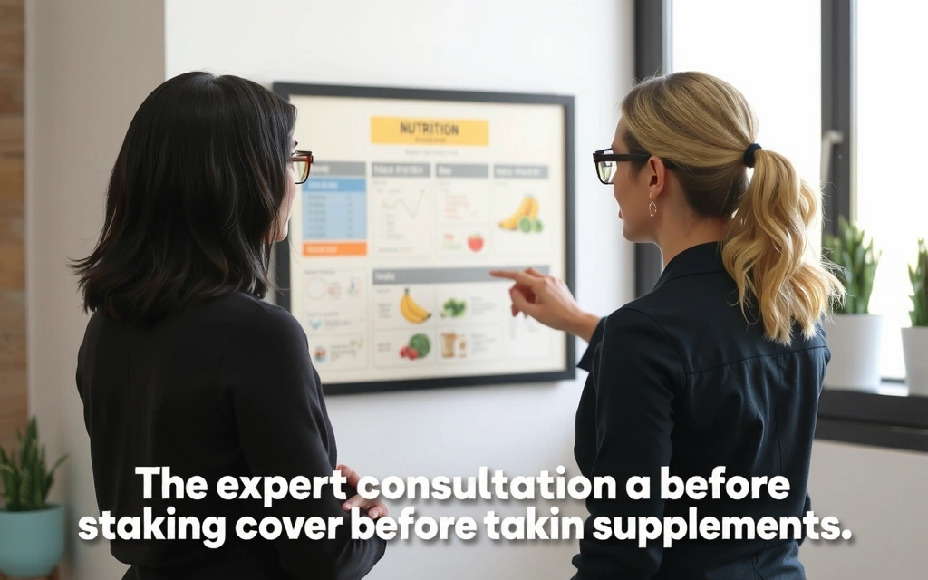 Profesional de la salud explicando información nutricional a un paciente en una consulta médica, enfatizando la importancia de consultar a expertos antes de tomar suplementos.