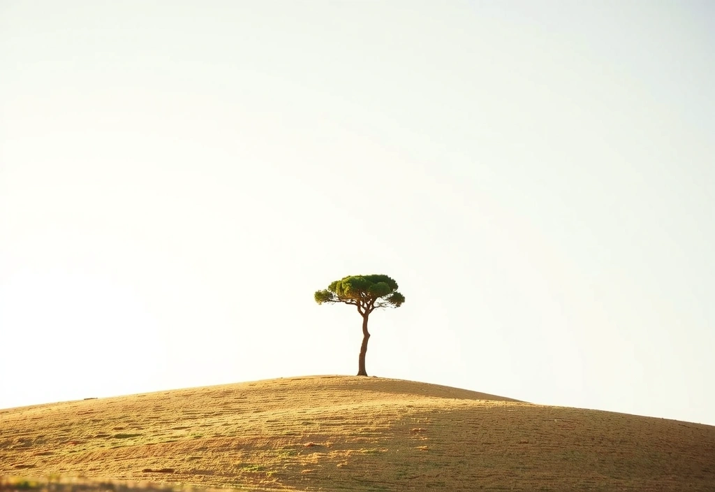 Paisaje sereno con un árbol simbolizando la calma mental.