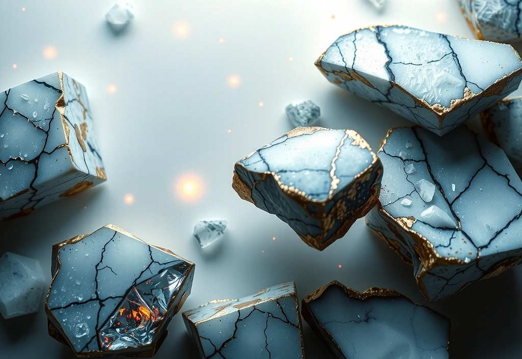 Patrones geométricos inspirados en estructuras cristalinas que representan la complejidad de los minerales.