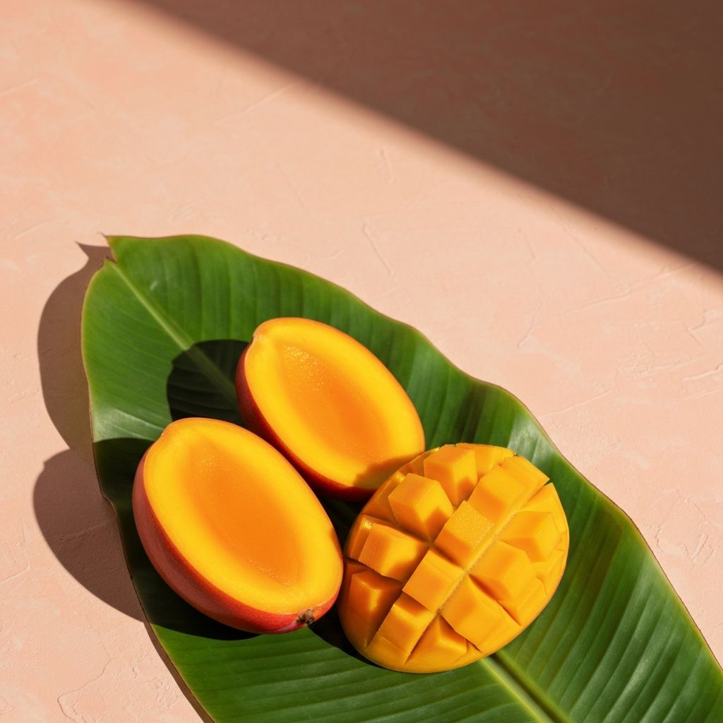 Fresh mango slices showing vibrant orange-yellow color and tropical light